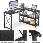 Bureau d'angle en L avec étagères de rangement