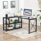 Bureau d'angle en L avec étagères de rangement