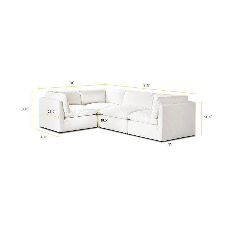 Canapé modulable Davos en L 4 places en coton blanc