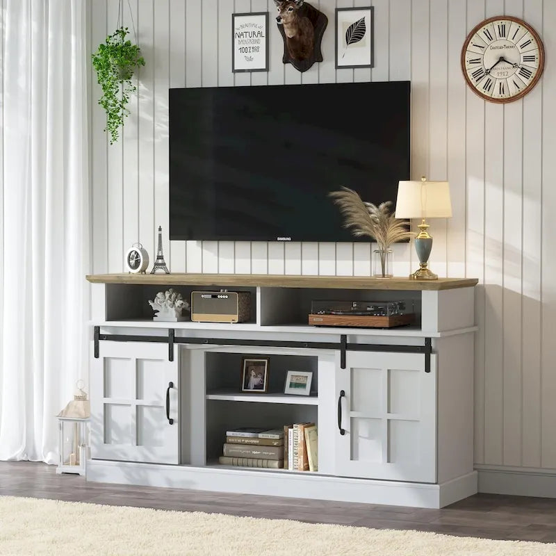 Meuble TV de 58 pouces avec armoire de rangement et étagères ouvertes