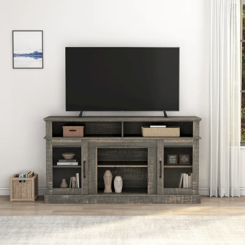 Meuble TV de 58 pouces avec armoire de rangement et étagères ouvertes