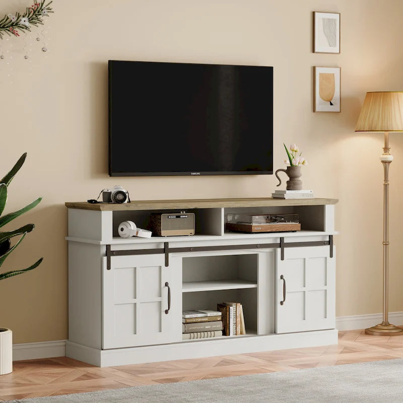 Meuble TV de 58 pouces avec armoire de rangement et étagères ouvertes