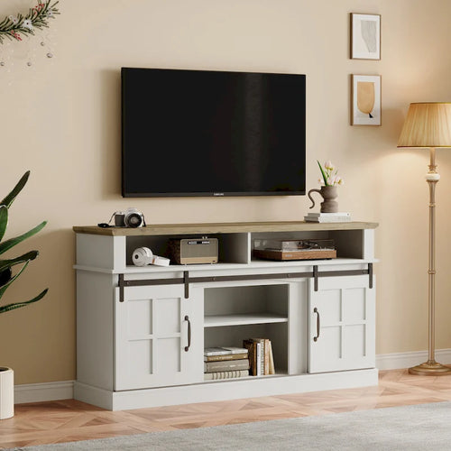 Meuble TV de 58 pouces avec armoire de rangement et étagères ouvertes