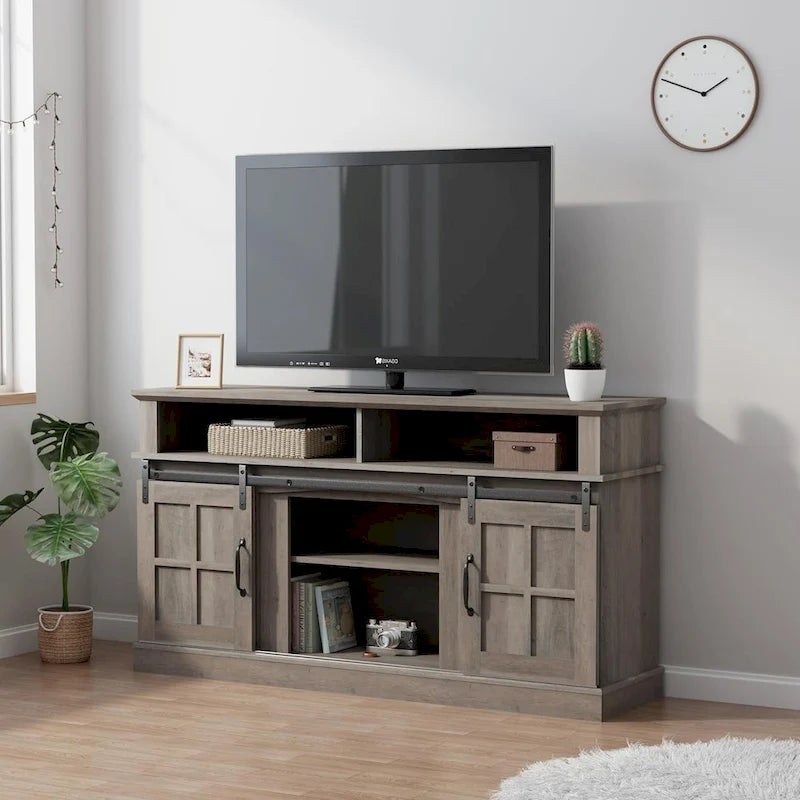 Meuble TV de 58 pouces avec armoire de rangement et étagères ouvertes