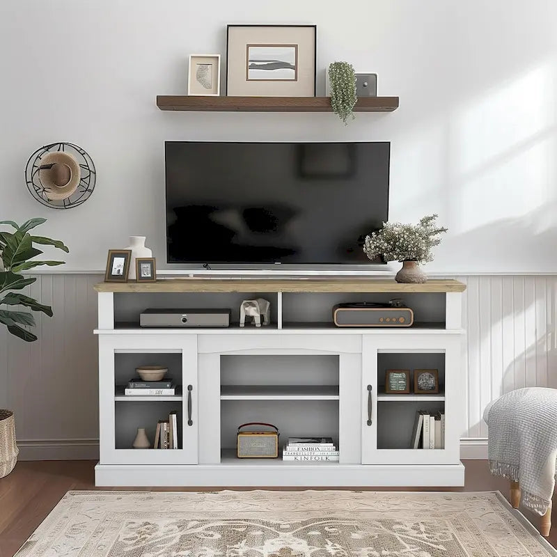 Meuble TV de 58 pouces avec armoire de rangement et étagères ouvertes