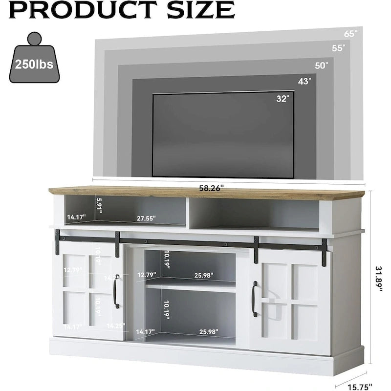 Meuble TV de 58 pouces avec armoire de rangement et étagères ouvertes