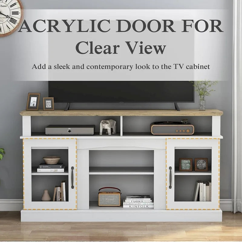 Meuble TV de 58 pouces avec armoire de rangement et étagères ouvertes