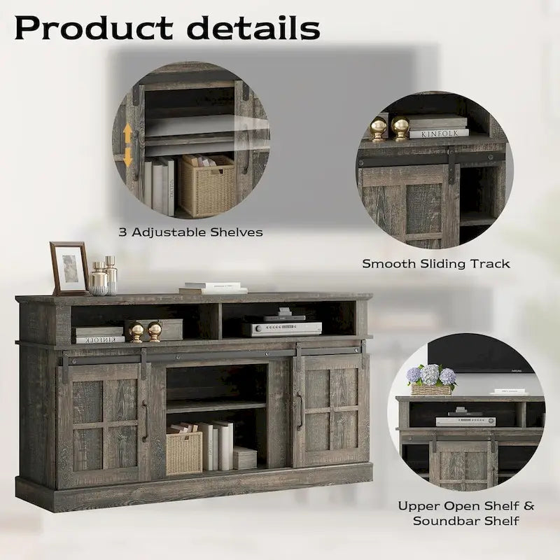 Meuble TV de 58 pouces avec armoire de rangement et étagères ouvertes
