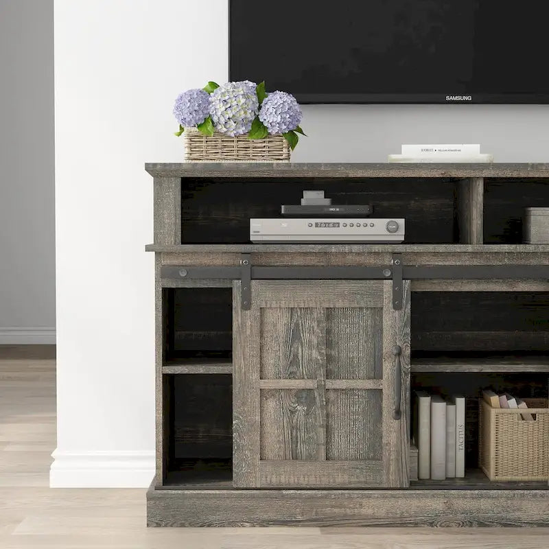 Meuble TV de 58 pouces avec armoire de rangement et étagères ouvertes