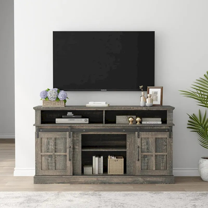 Meuble TV de 58 pouces avec armoire de rangement et étagères ouvertes