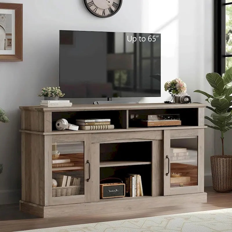 Meuble TV de 58 pouces avec armoire de rangement et étagères ouvertes