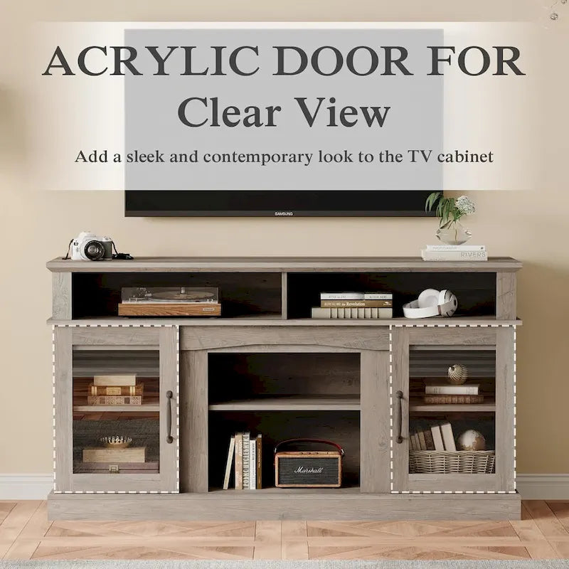 Meuble TV de 58 pouces avec armoire de rangement et étagères ouvertes
