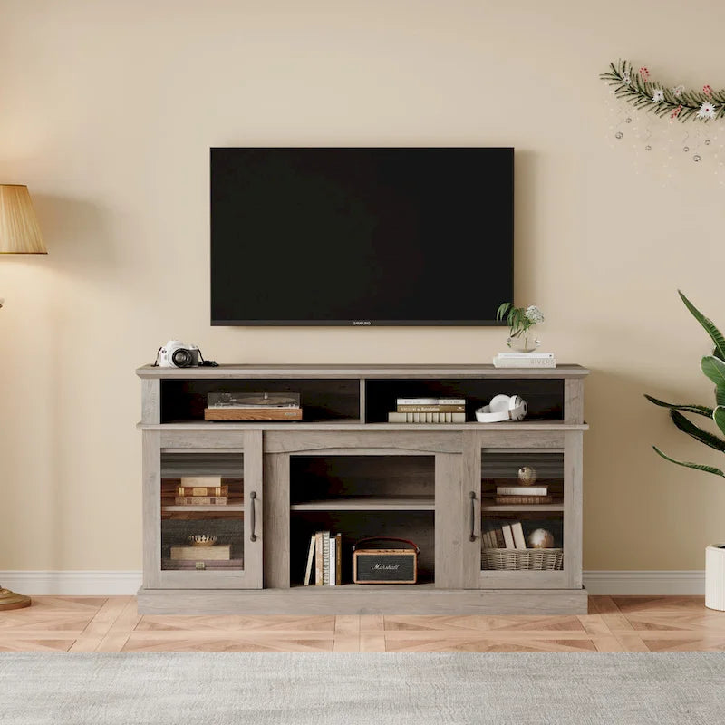 Meuble TV de 58 pouces avec armoire de rangement et étagères ouvertes