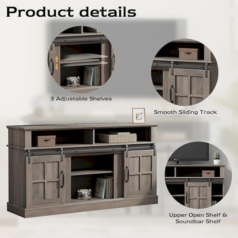 Meuble TV de 58 pouces avec armoire de rangement et étagères ouvertes