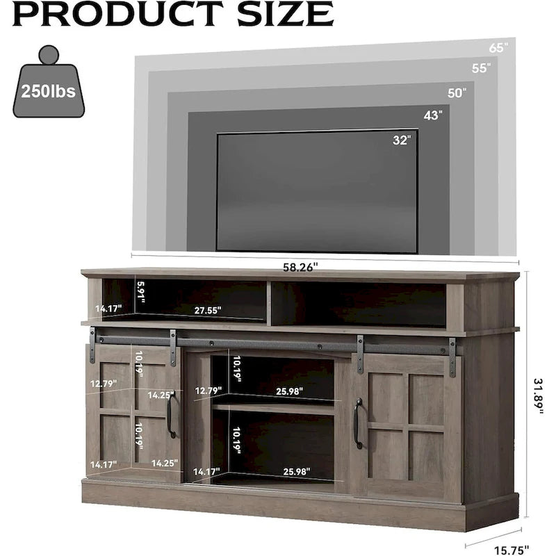 Meuble TV de 58 pouces avec armoire de rangement et étagères ouvertes