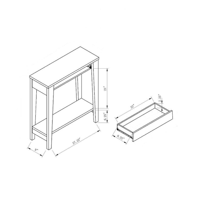 Console avec étagère inférieure et pieds coniques