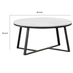 Table basse ronde moderne en faux marbre avec piètement en métal