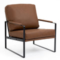 Fauteuil d'appoint en similicuir marron avec pieds en fer noir