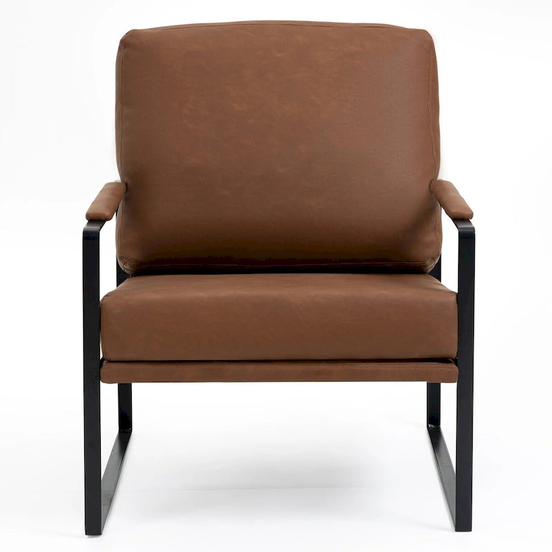 Fauteuil d'appoint en similicuir marron avec pieds en fer noir