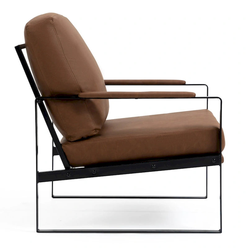 Fauteuil d'appoint en similicuir marron avec pieds en fer noir