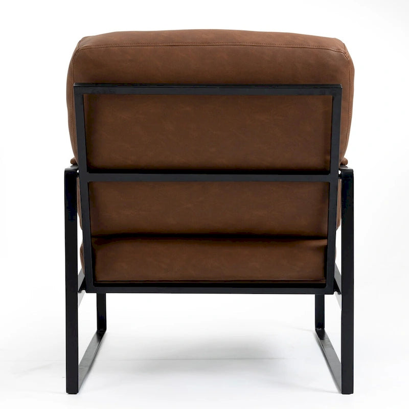 Fauteuil d'appoint en similicuir marron avec pieds en fer noir