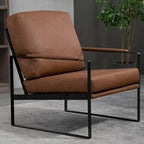 Fauteuil d'appoint en similicuir marron avec pieds en fer noir