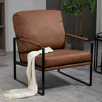 Fauteuil d'appoint en similicuir marron avec pieds en fer noir