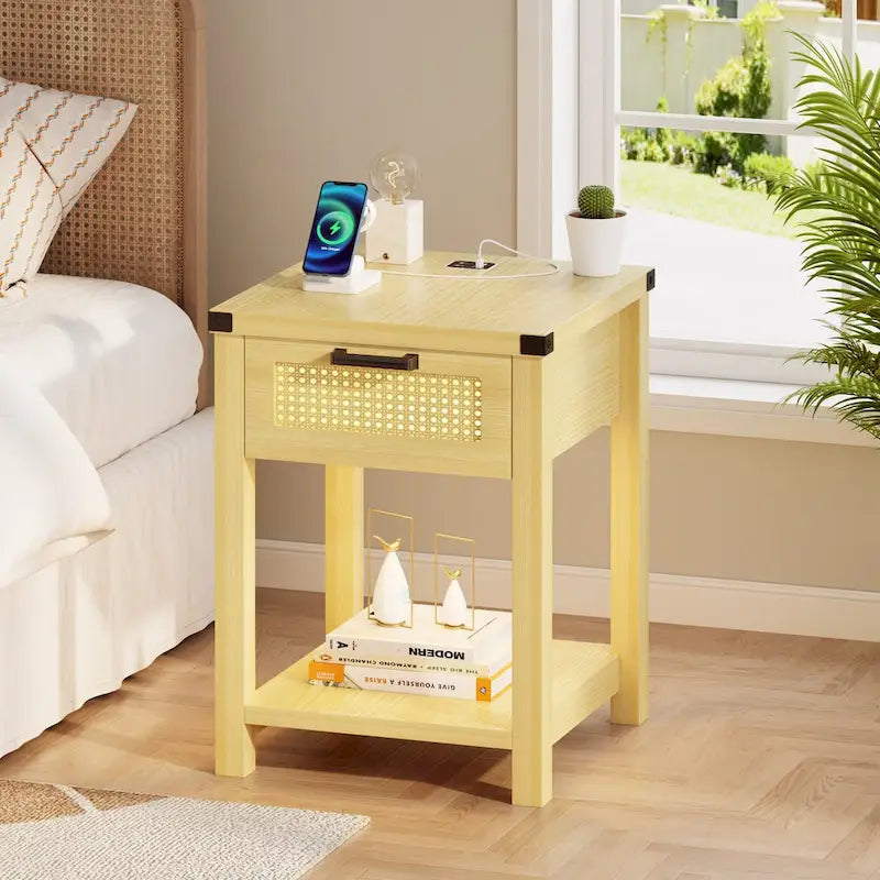 Table d'appoint avec lumière LED et station de recharge