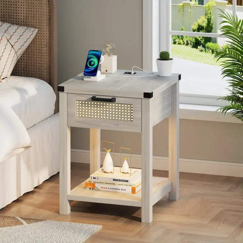 Table d'appoint avec lumière LED et station de recharge