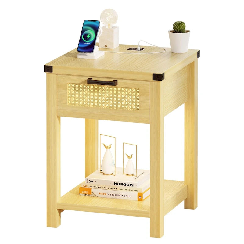 Table d'appoint avec lumière LED et station de recharge