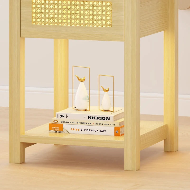 Table d'appoint avec lumière LED et station de recharge