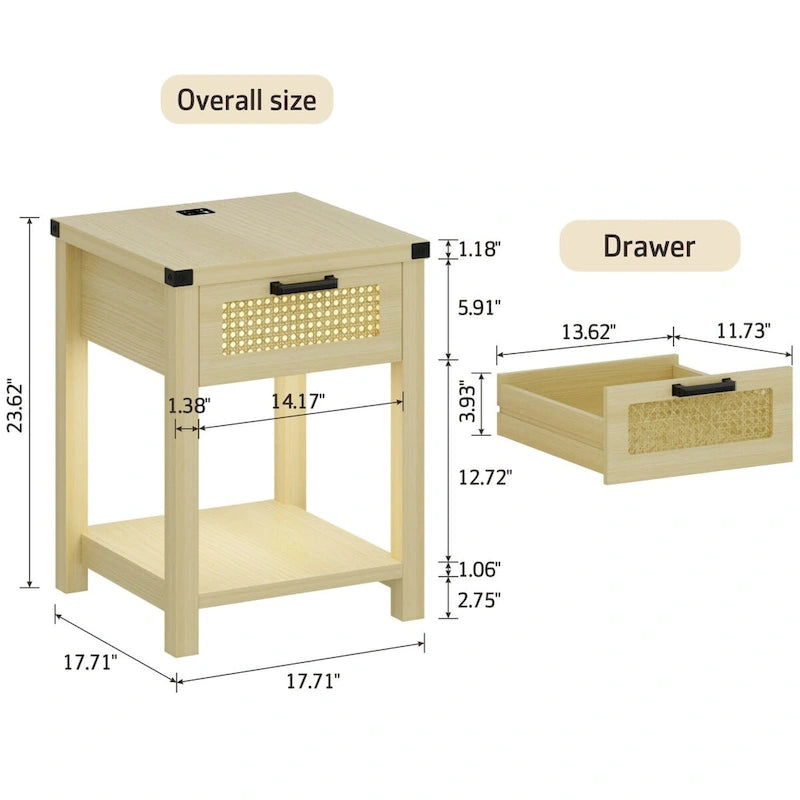 Table d'appoint avec lumière LED et station de recharge