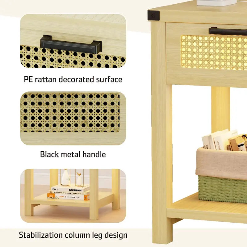 Table d'appoint avec lumière LED et station de recharge