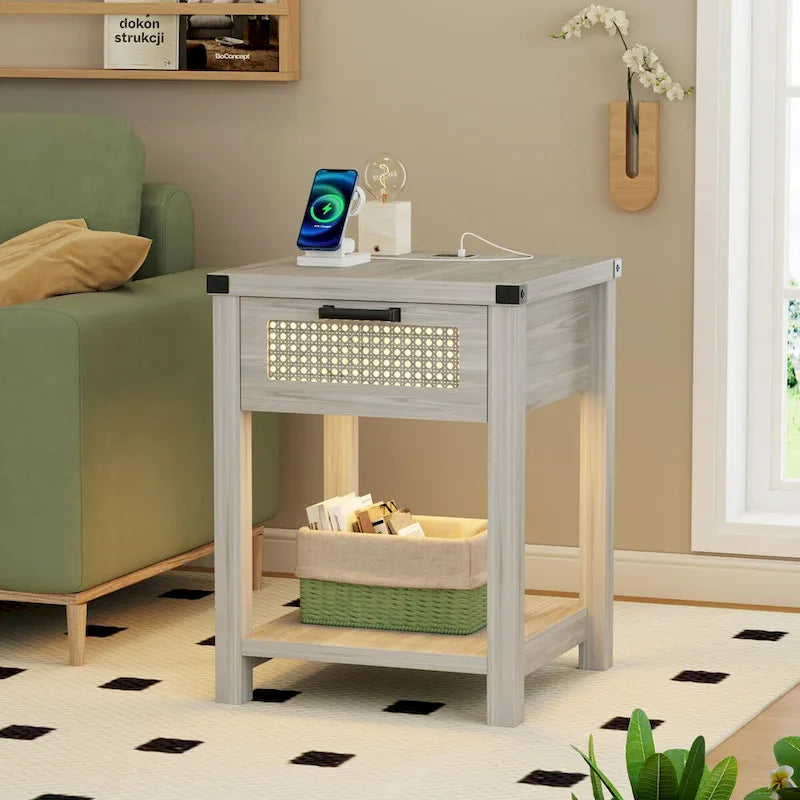 Table d'appoint avec lumière LED et station de recharge