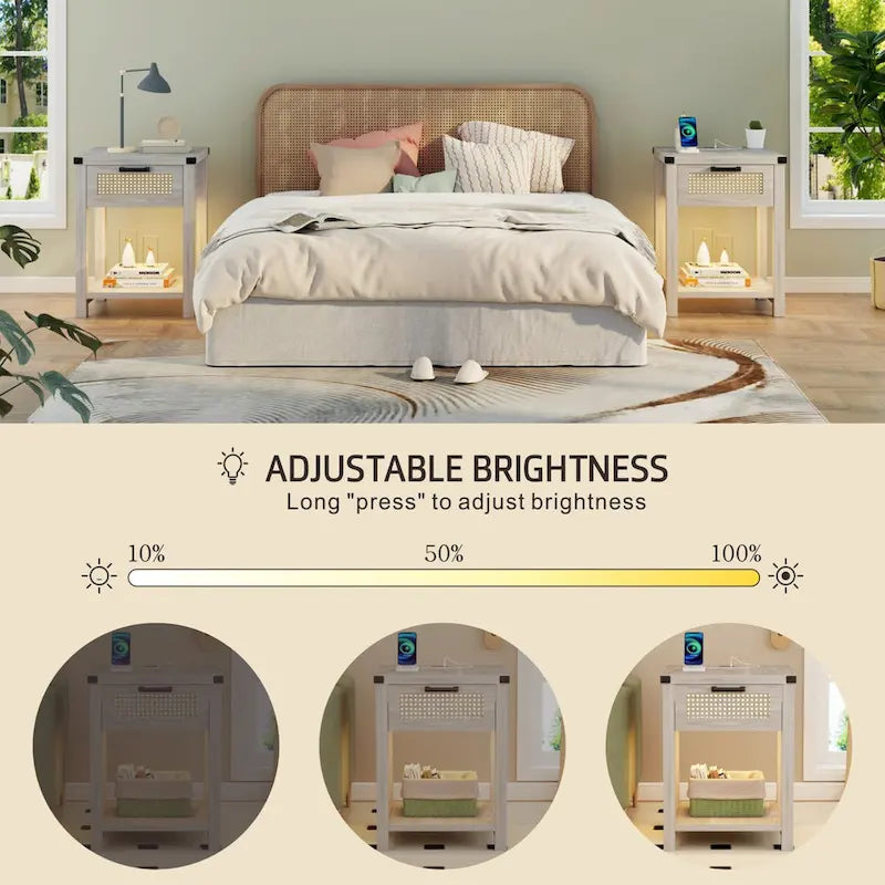 Table d'appoint avec lumière LED et station de recharge