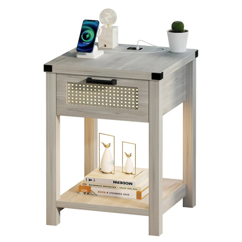 Table d'appoint avec lumière LED et station de recharge