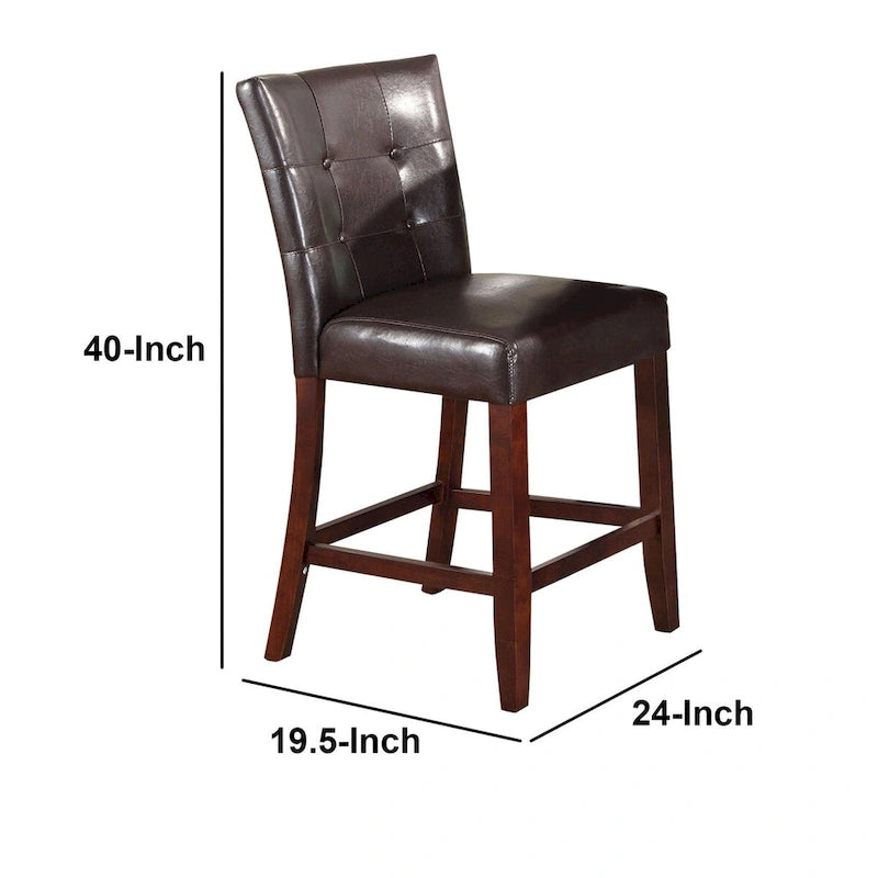 Chaise de comptoir rembourrée en cuir, marron, lot de 2