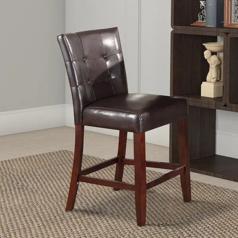 Chaise de comptoir rembourrée en cuir, marron, lot de 2