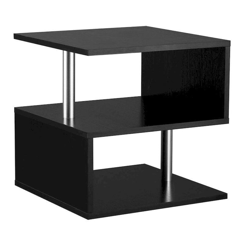 Table d'appoint en forme de S à 3 niveaux avec étagère de rangement