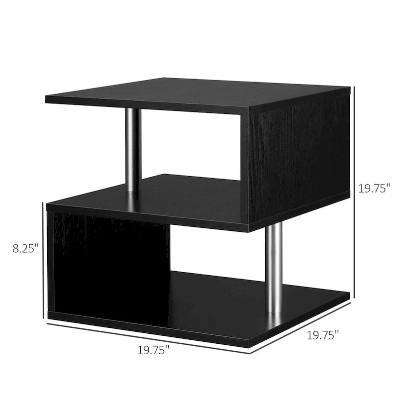 Table d'appoint en forme de S à 3 niveaux avec étagère de rangement