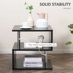 Table d'appoint en forme de S à 3 niveaux avec étagère de rangement