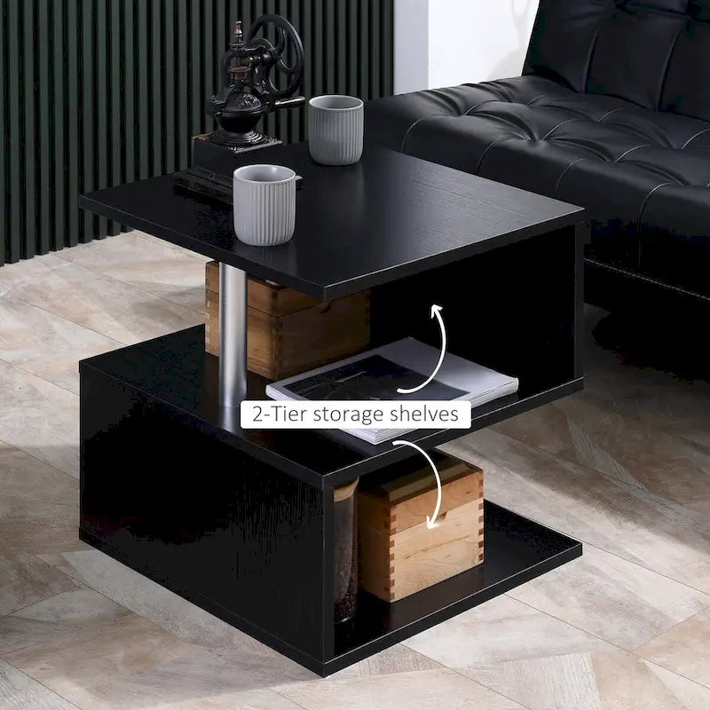Table d'appoint en forme de S à 3 niveaux avec étagère de rangement