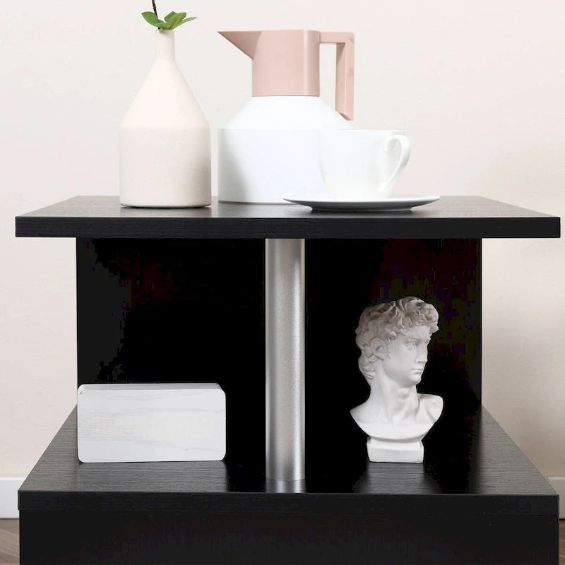 Table d'appoint en forme de S à 3 niveaux avec étagère de rangement