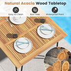 Table de salle à manger d'extérieur en bois d'acacia de 63 pouces, naturel/noir