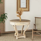 Table à manger ronde de style campagnard avec pieds incurvés