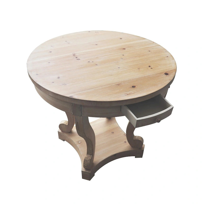 Table à manger ronde de style campagnard avec pieds incurvés