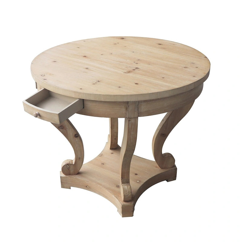 Table à manger ronde de style campagnard avec pieds incurvés
