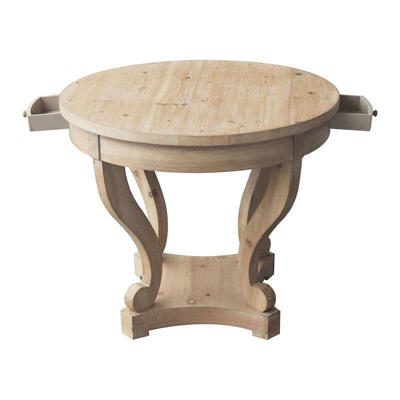 Table à manger ronde de style campagnard avec pieds incurvés