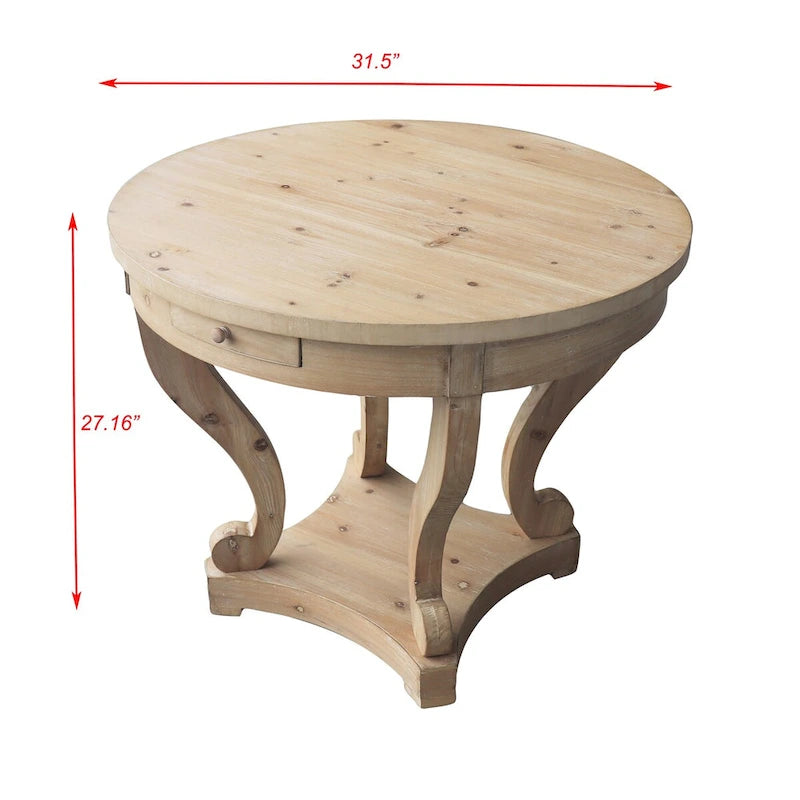 Table à manger ronde de style campagnard avec pieds incurvés