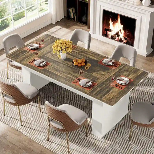Table de salle à manger rectangulaire 160 cm pour 4-6 personnes, marron et blanc